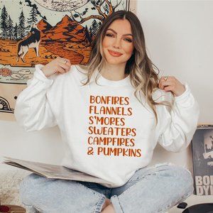Bonfires Flannels Sweaters Fall Time White Sweatshirt